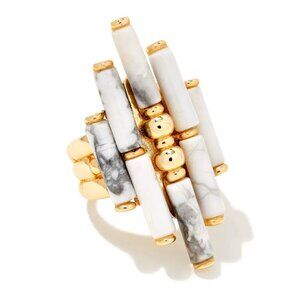 New Gift for Anniversary Ember Gold Cocktail Ring in White Howlite